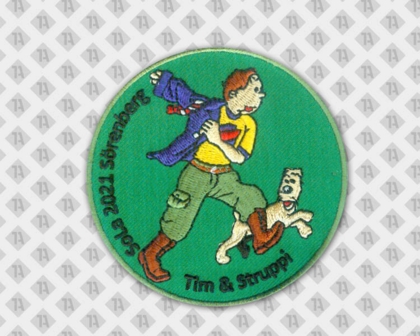 Runder gestickter Patch Aufnäher mit gesticktem Rand Pfadfinder Tim und Struppi