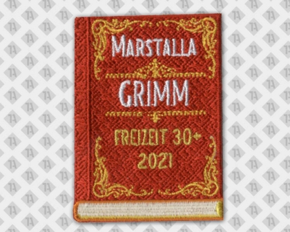 Konturgeschnittener gestickter Patch Aufnäher mit Stickrand Pfadfinder Buch Grimm