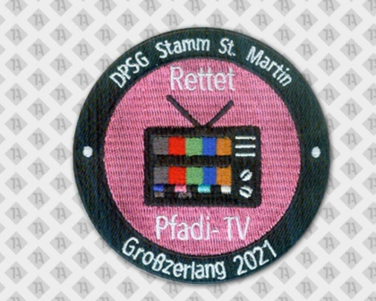 Runder gestickter Patch Aufnäher mit Stickrand Pfadfinder rosa schwarz TV