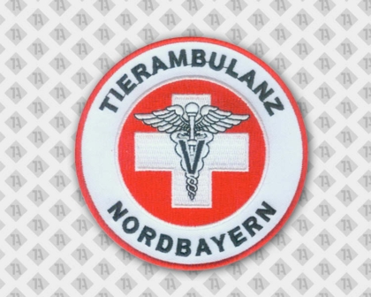 Gestickter runder Aufnäher Patch mit Stickrand rot weiß Feuerwehr Tierambulanz