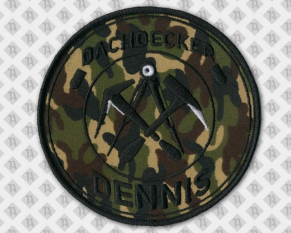 Runder Patch Aufnäher Abzeichen Badge gestickt Camouflage mit Kettelrand Dachdecker Vereine