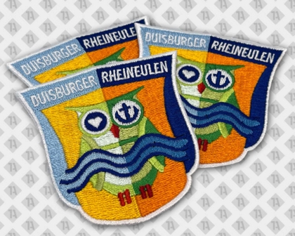 Konturgeschnittener Patch Aufnäher Abzeichen Badge gestickt mit gesticktem Rand bunt Eule Vereine