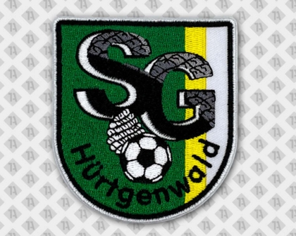Konturgeschnittener Patch Aufnäher Abzeichen Badge gestickt mit gesticktem Rand grün gelb weiß SG Vereine