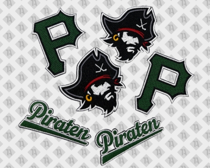 Konturgeschnittener Aufnäher Patch gestickt mit gesticktem Rand Piraten Vereine