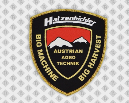 Wappen Patch Aufnäher gewebt mit Kettelrand metallic gold Hatzenbichler Firmen