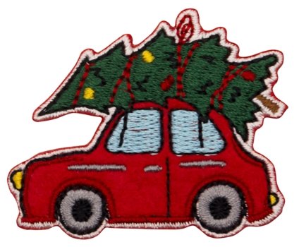 Aufnäher / Patch, gestickt, Auto mit Weihnachtsbaum, zum aufbügeln - Bild 1