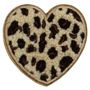 Aufnäher / Patch, Chenille, Leoparden-Herz, Bügelfläche, 50x50 mm - Bild 1
