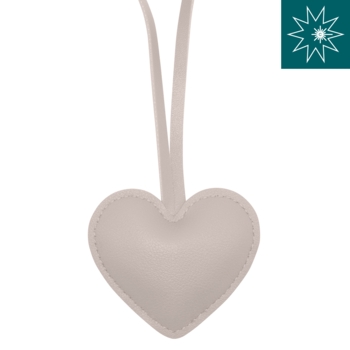 Schlüsselanhänger, Kunstleder, gepolstert, Herz, 18cm langes Band, Beige, 65x60 mm, mit Lasergravur - Bild 1