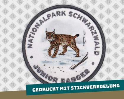 Patch Gedruckt+ Kettelrand Nationalpark Schwarzwald Luchs fotorealistischer Druck Junior Ranger Aufnäher Abzeichen