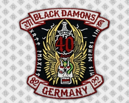 Konturgeschnittener Patch Aufnäher gestickt mit gesticktem Rand Black Damons Biker