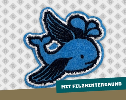 Gestickter Kontur geschnittener Aufnäher Patch mit Filz Hintergrund und gesticktem Rand Wal blau DIY Kinder