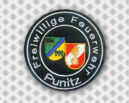 Runder Patch Aufnäher gestickt mit Stickrand freiwillige Feuerwehr Wappen