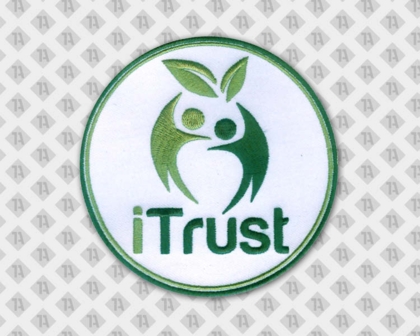 Patch Aufnäher rund gestickt mit Stickrand grün weiß Firma