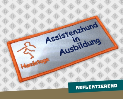 Patch Aufnäher gestickt mit Kettelrand reflektierend Assistenzhund in Ausbildung Hundesport