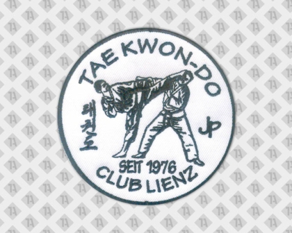 Gestickter Patch Aufnäher rund schwarz weiß Taekwon-Do Kampfkunst Kampfsport