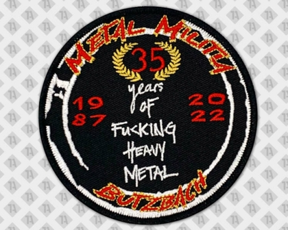 Runder Patch Aufnäher mit Kettelrand Heavy Metal Musiker Bands Metal Militia schwarz rot weiß