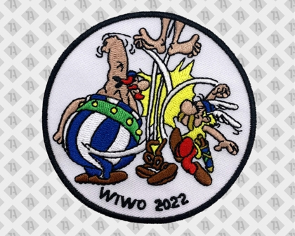 Runder Patch Aufnäher gestickt mit Kettelrand Asterix und Obelix Pfadfinder