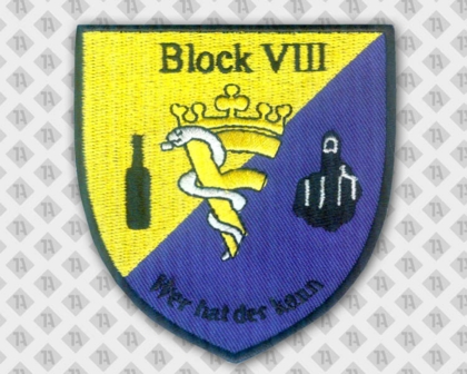 Patch Aufnäher Abzeichen Badge in Wappenform gestickt mit gesticktem Rand Flasche Hand Vereine