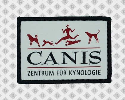 Weißer Aufnäher CANIS Zentrum für Kynologie mit roten Hundesilhouetten
