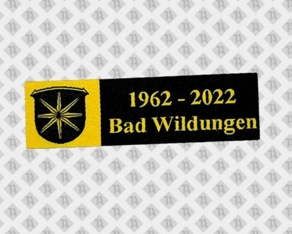 Patch Aufnäher gewebt Laserschnitt Kontur Bad Wildungen schwarz gelb Gemeinde Stadt