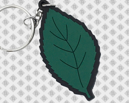 PVC Rubber Schlüsselanhänger Kontur Blatt grün schwarz mit Kette Öse Ring
