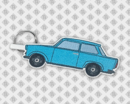 Gestickter Schlüsselanhänger blau weiß Auto Museum mit Lasche Firmen