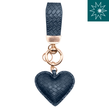 Schlüsselanhänger, Kunstleder, geflochtene Optik, goldener Karabiner, Herz, Blau, 60 mm breit, mit Lasergravur - Bild 1