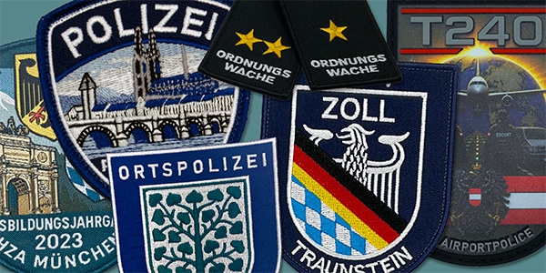 Abzeichen und Rangordnung-Aufnäher diverser Dienststellen und Polizei