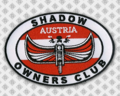 Ovaler Patch Aufnäher gestickt mit Stickrand rot weiß schwarz Austria Österreich Biker
