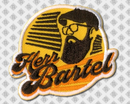 Gestickter Aufnäher Patch Konturschnitt Bart gelb orange Firmen Firma