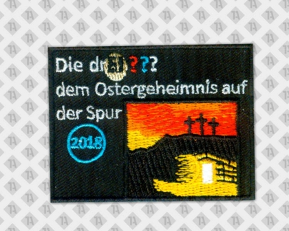 Gestickter Patch Aufnäher mit gesticktem Rand Pfadfinder drei Fragezeichen Ostern