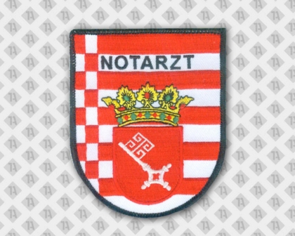 Gestickter Aufnäher Patch in Wappenform mit Kettelrand Notarzt rot weiß Feuerwehr