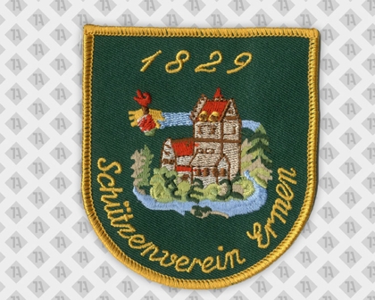 Aufnäher Patch gestickt in Wappenform mit Kettelrand Schützen