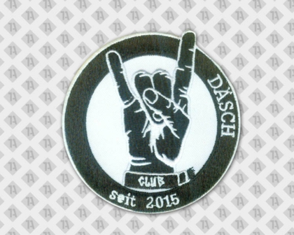 Patch Aufnäher Badge Abzeichen rund gestickt mit gesticktem Rand schwarz weiß Hand Vereine
