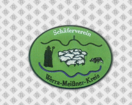 Ovaler gestickter Patch Aufnäher Badge Abzeichen grün weiß schwarz Schäferverein Schafe