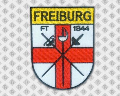 Gestickter Aufnäher Patch Abzeichen badge in Wappenform mit gesticktem Rand Degen Vereine