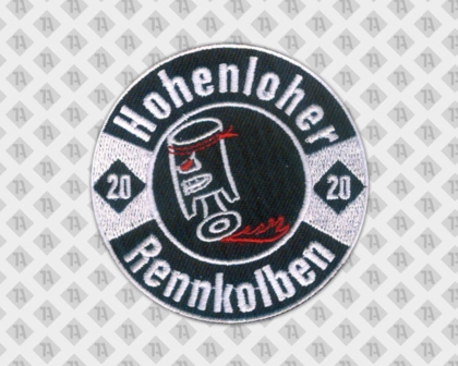 Gestickter runder Patch Aufnäher Badge Abzeichen mit gesticktem Rand schwarz weiß Rennkolben Kolben Vereine