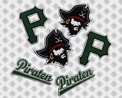 Konturgeschnittener Aufnäher Patch gestickt mit gesticktem Rand Piraten Vereine