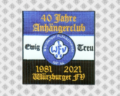 Eckiger Aufnäher Patch Abzeichen Badge gestickt mit Stickrand blau weiß schwarz Anhängerclub Vereine