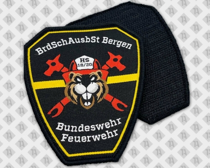Gewebter Patch Aufnäher mit Kettelrand Biber Feuerwehr Bundeswehr Klettrückseite