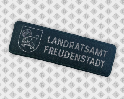 Patch Aufnäher gewebt mit Kettelrand und Metallicgarn