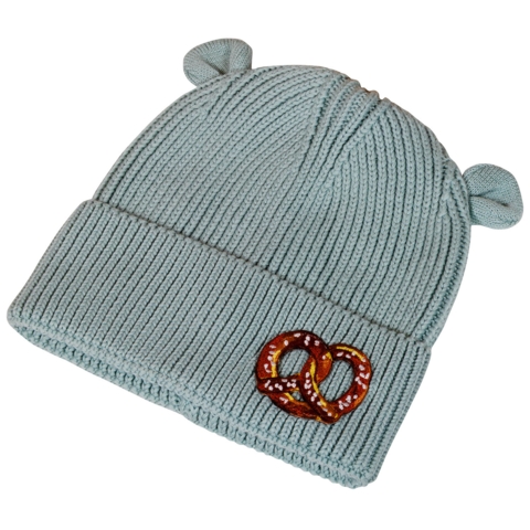 Beechfield Organic Baby Bear Beanie, Türkis / Dusty Turquoise, 12-24 Monate, mit gesticktem Aufnäher Brezel - Bild 2
