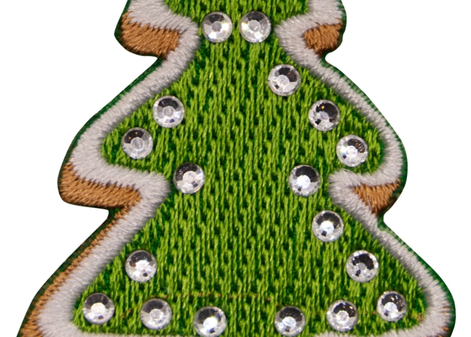 Aufnäher / Patch, gestickt, Weihnachtsbaum, mit Strasssteinen - Bild 1