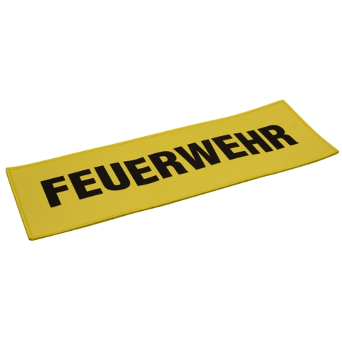 Aufnäher / Patch, gewebt, FEUERWEHR (Schwarz), neonfarbener Untergrund, Kettelrand, 300x100 mm