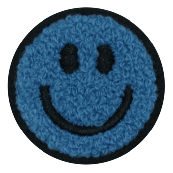 Aufnäher / Patch, Chenille, Smiley, Klebefläche, Petrol, 50x50 mm - Bild 1