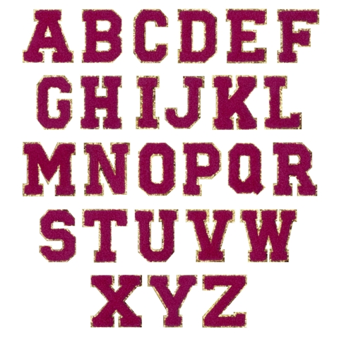Aufnäher / Patch Set, Chenille, 2 Buchstaben/Zahlen, Glitzer-Untergrund, Klebefläche, 55 mm hoch - Bild 2