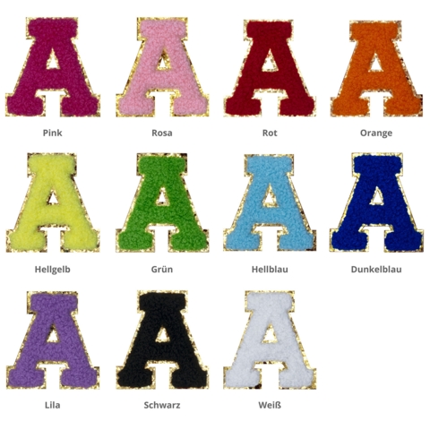 Aufnäher / Patch Set, Chenille, 2 Buchstaben/Zahlen, Glitzer-Untergrund, Klebefläche, 55 mm hoch - Bild 3