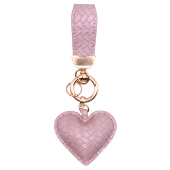 Schlüsselanhänger, Kunstleder, geflochtene Optik, goldener Karabiner, Herz, Rosa, 60 mm breit - Bild 1