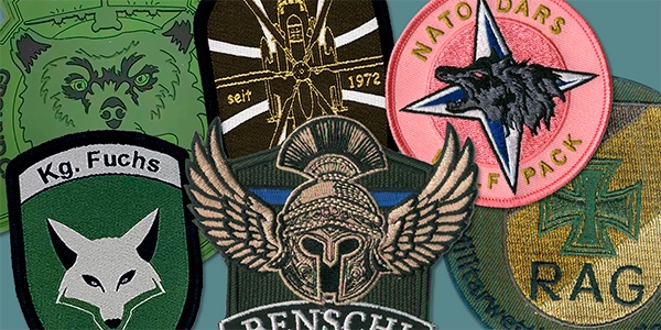 Sechs Beispielaufnäher die für die Bundeswehr produziert worden sind - verschiedene Motive