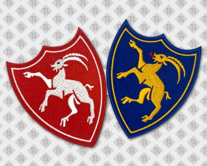 Patch Aufnäher gestickt Freiform blau rot Wappen Steinbock Allgemein